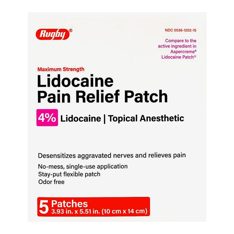 Major Pharmaceuticals Rugby Maximum Strength 4% Lidocaine Topical Anesthetic Patch, 10 x 14 cm (5/CT) 