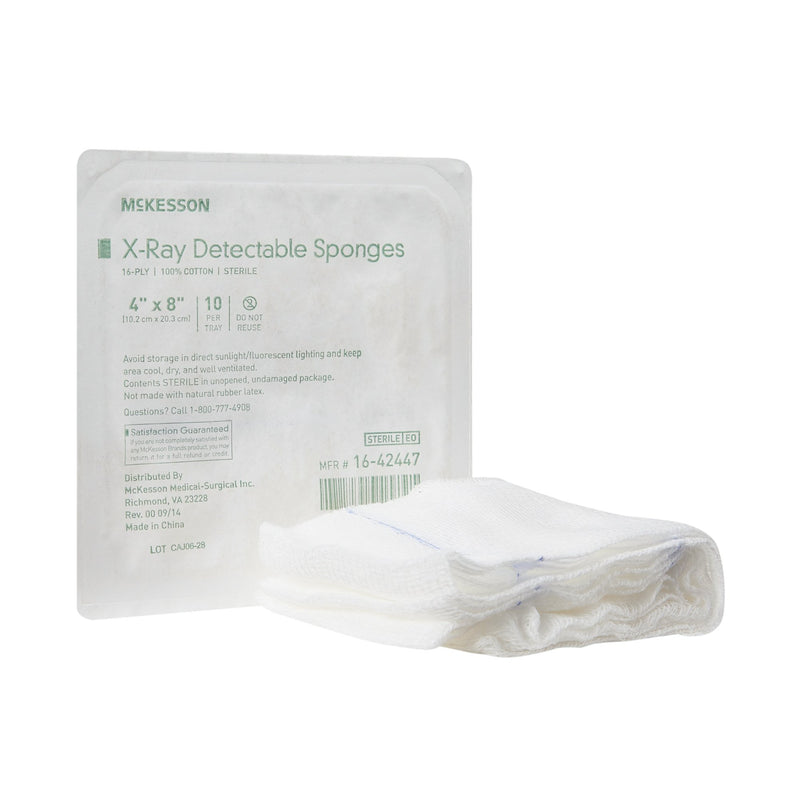 McKesson Sterile X-ray Detectable Gauze Sponge, 4 x 8 Inch, 16-Ply (Case of 800)
