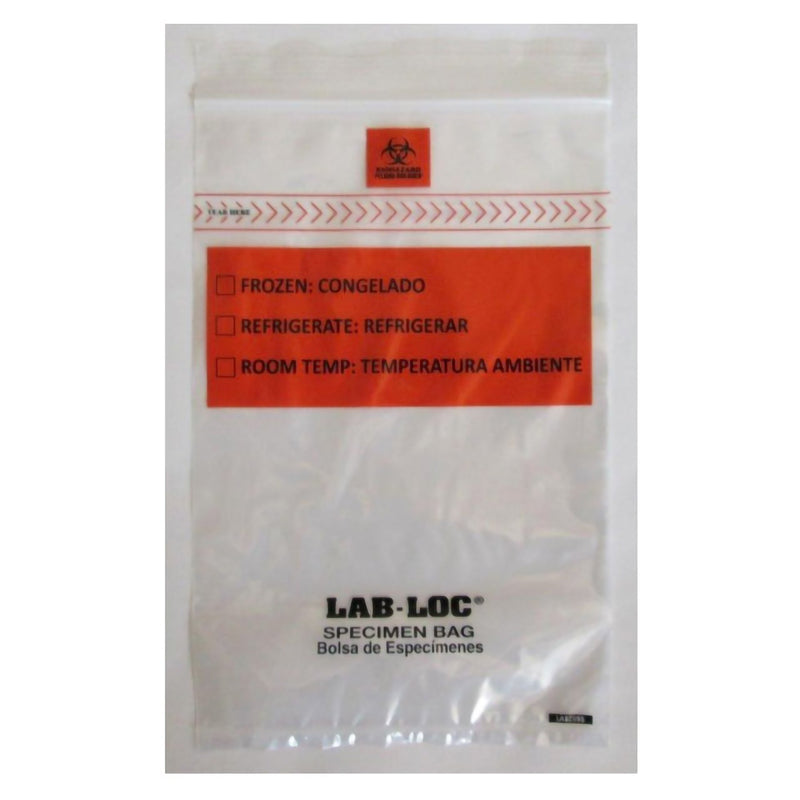 Specimen Transport Bag with Document Pouch Lab-Loc 12 X 15 Inch Zip Closure Biohazard Symbol / Storage Instructions NonSterile (Case of 1000)