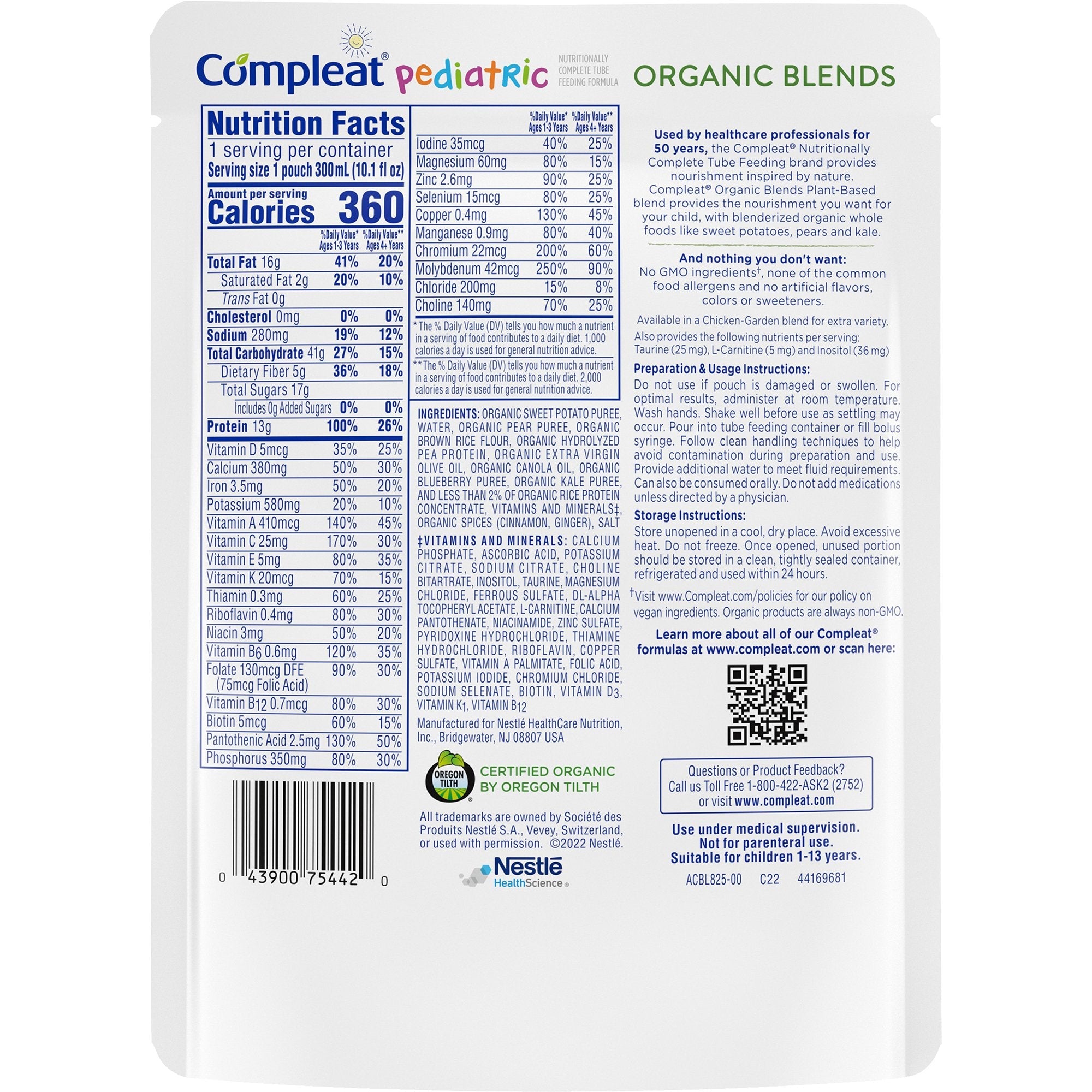 Nestle Healthcare Nutrition Pediatric Oral Supplement Compleat Pediatric Organic Blends Plant Blend Flavor 10.1 oz. Pouch Liquid Organic (24/CS) 