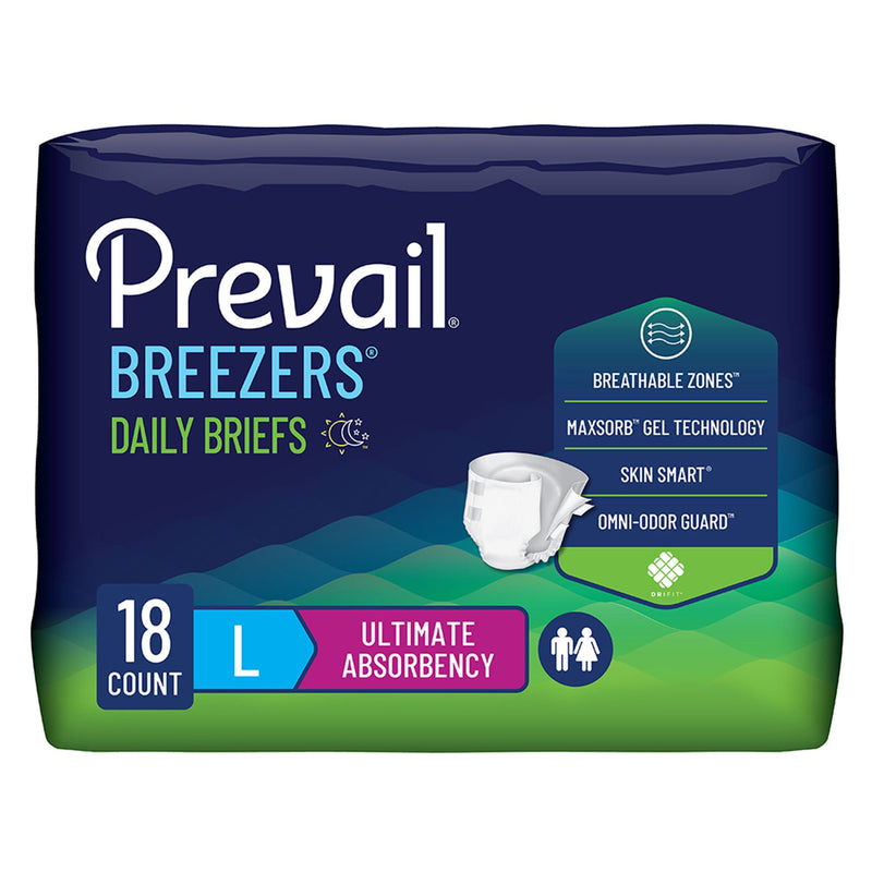 Prevail Breezers Ultimate Absorbency Incontinence Briefs, Large (Case of 72)