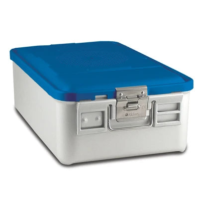 SklarLite Sterilization Container - Mid-Size, Standard Lid, Non-Perforated Bottom, 18-1/4" x 11" x 6", Blue - 10-4400 