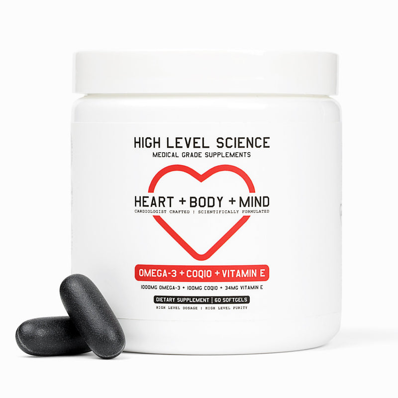 High Level Science Heart + Body + Mind Supplement, Omega-3, CoQ10 & Vitamin E (Case of 24)