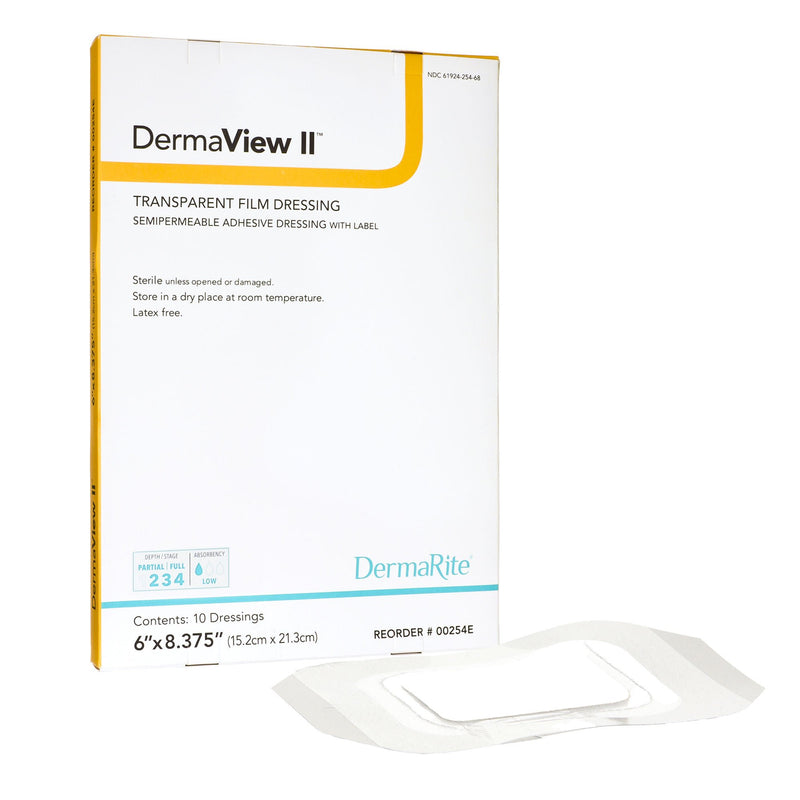 DermaView II Transparent Film Dressing with Border, 15.2 x 21.3 Centimeter (Box of 10)