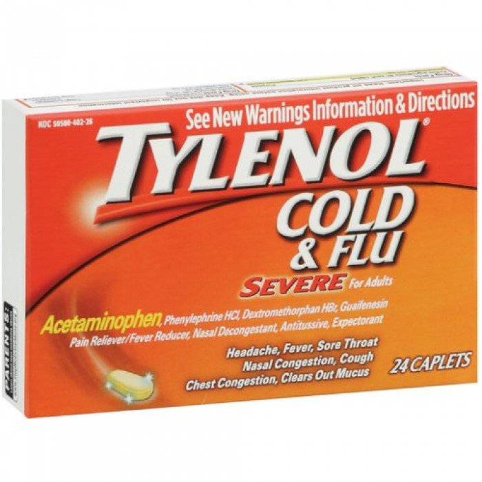 Tylenol Cold + Flu Severe Caplets for Adults (Bottle of 24)