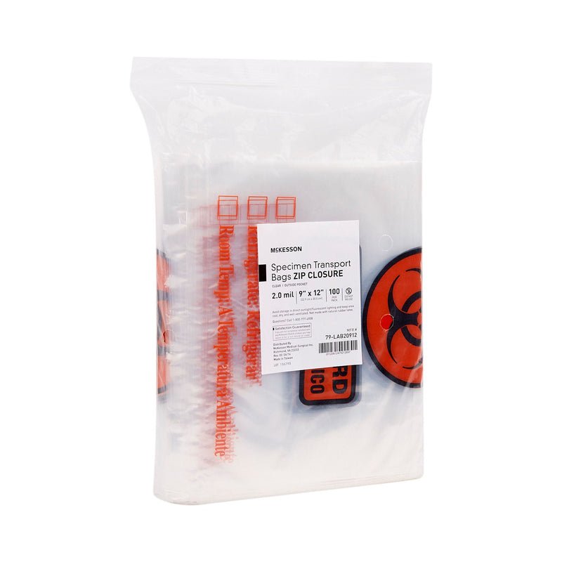 McKesson Specimen Transport Bag with Document Pouch, Zip Closure, 9 x 12 Inch (Case of 10)