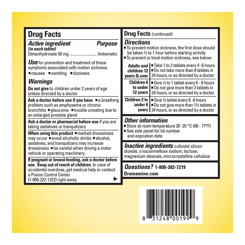 Dramamine Motion Sickness Antiemetic Dual Action Tablets Original