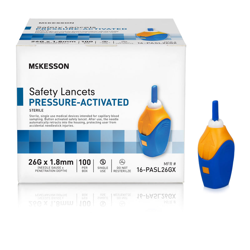McKesson Pressure Activated Safety Lancets, 26 Gauge, Blue (Case of 2000)
