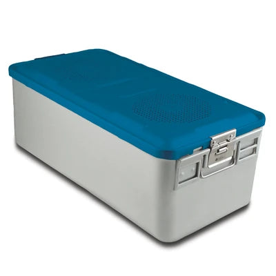 SklarLite Sterilization Container - Full-Size, Standard Lid, Non-Perforated Bottom, 23" x 11" x 8", Blue - 10-4150