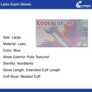 CodeBlue PF Latex Extended Cuff Length Exam Glove, Large, Blue (Case of 500) 