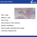 CodeBlue PF Latex Extended Cuff Length Exam Glove, Large, Blue (Case of 500)
