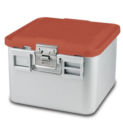SklarLite Sterilization Container - Half-Size, Safe Lid, Perforated Bottom, 11-1/4" x 11" x 8", Red - 10-4684