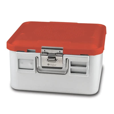 SklarLite Sterilization Container - Half-Size, Safe Lid, Non-Perforated Bottom, 11-1/4" x 11" x 6", Red - 10-4624