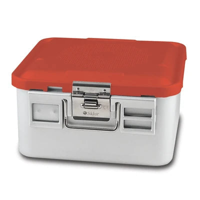 SklarLite Sterilization Container - Half-Size, Safe Lid, Non-Perforated Bottom, 11-1/4" x 11" x 6", Red - 10-4624 