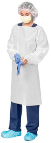 GOWN POLYCOATED OVER HEADTHUMB LOOP UNIV WHT 100/CS