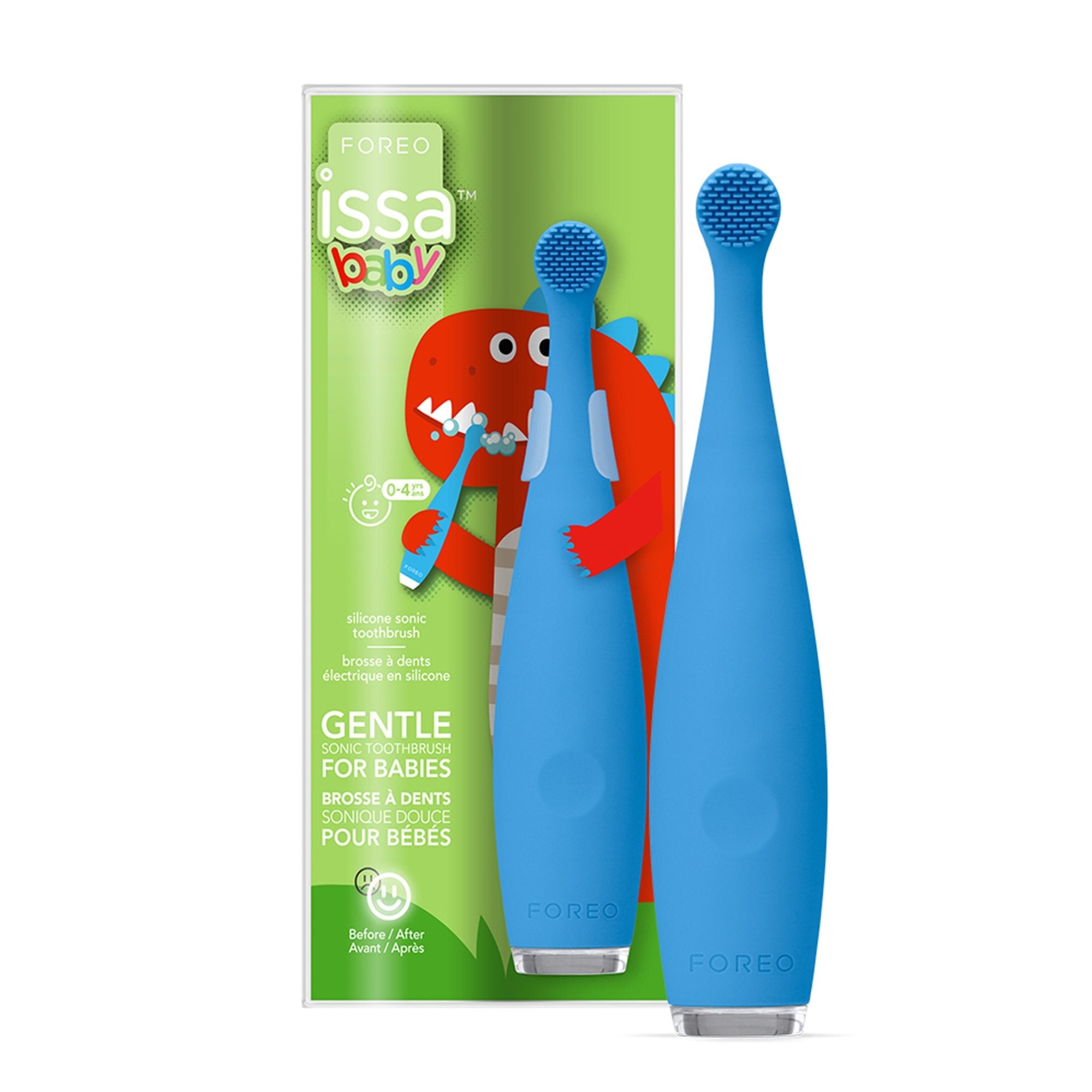 Foreo Inc ISSA baby Soft Silicone Sonic Toothbrush, Bubble Blue Dino 
