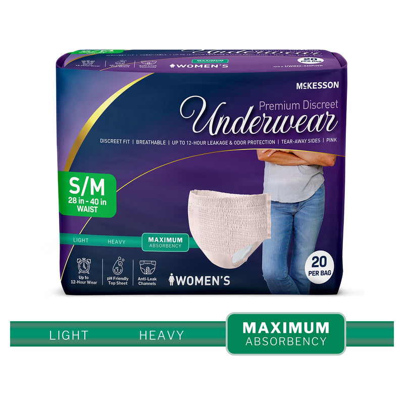 McKesson Premium Discreet Underwear for Women, Maximum Absorbency, Small/Medium (Case of 80)