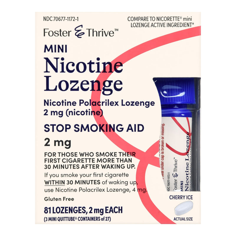 Foster & Thrive Mini Nicotine Polacrilex Lozenges 2 mg (Nicotine) Cherry Ice (Pack of 81)