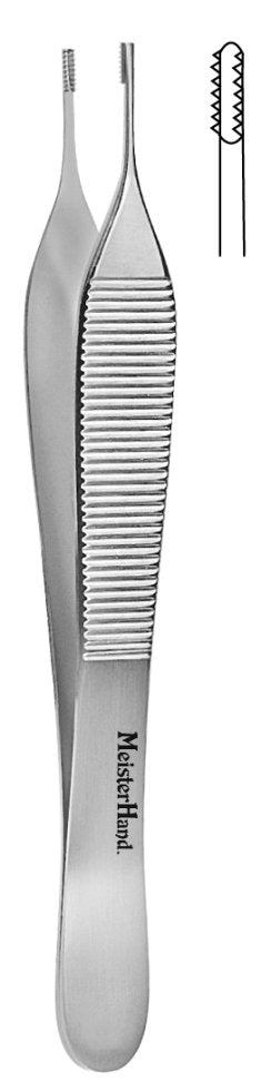 Tissue Forceps MeisterHand Adson-Brown 4-3/4 Inch Length OR / Surgical Grade German Stainless Steel NonSterile NonLocking Thumb Handle Straight 7 X 7 Side Grasping Teeth 