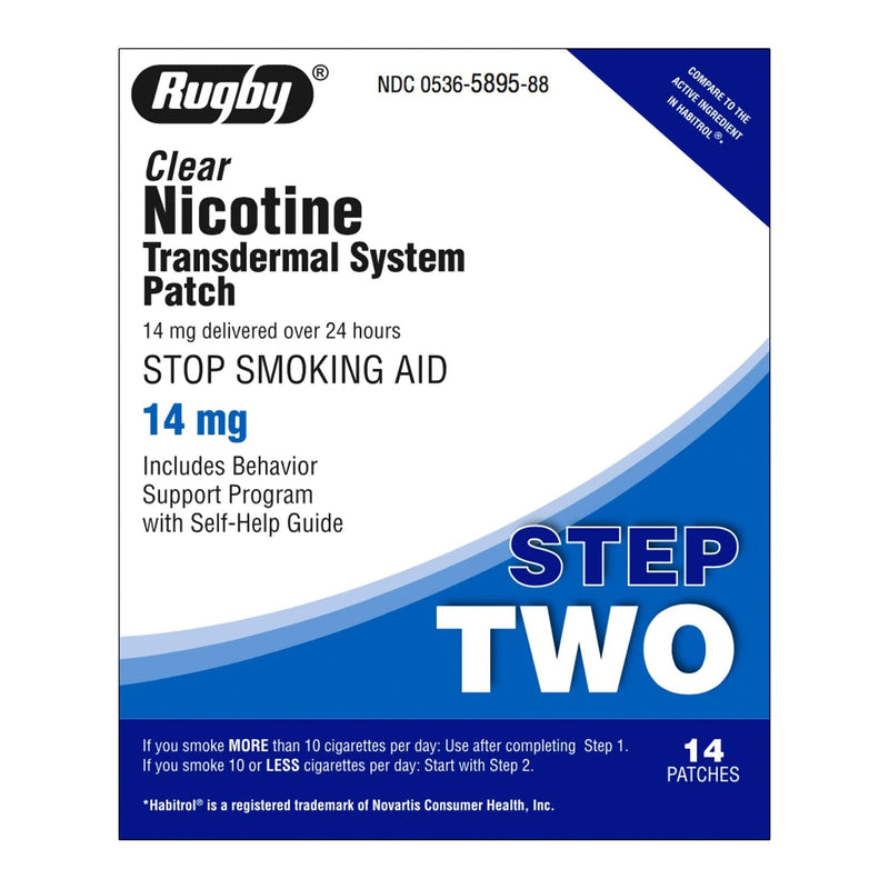Major Pharmaceuticals Rugby Clear Nicotine Transdermal System Patch Stop Smoking Aid, 14 mg (14/BX) 