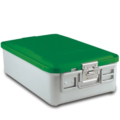 SklarLite Sterilization Container - Mid-Size, Standard Lid, Perforated Bottom, 18-1/4" x 11" x 5", Green - 10-4366