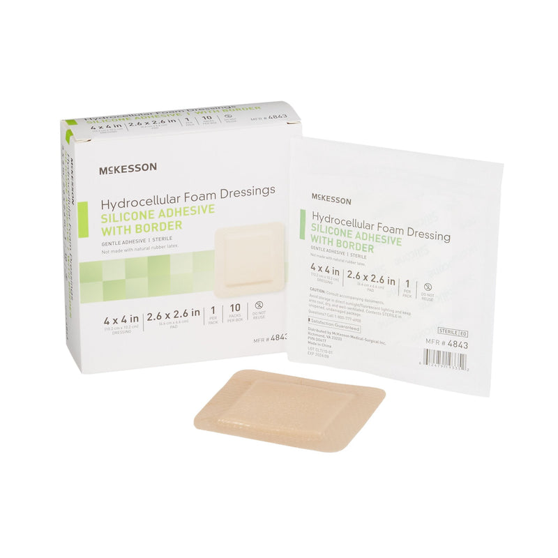 McKesson Brand McKesson Silicone Adhesive with Border Silicone Foam Dressing, 4 x 4 Inch (200/CS) 