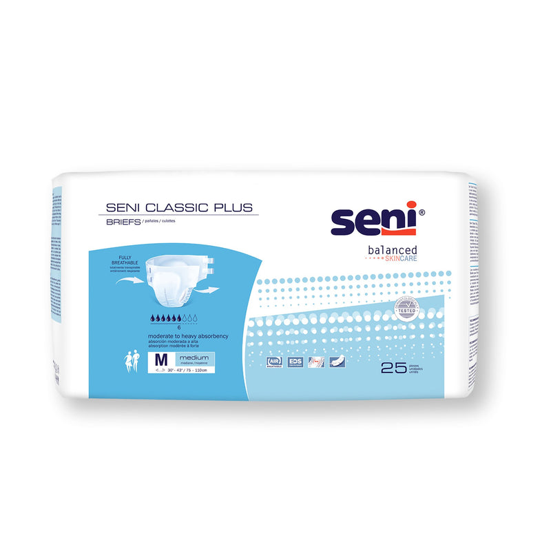 Seni Classic Plus Moderate to Heavy Absorbency Incontinence Brief, Medium (Case of 100)