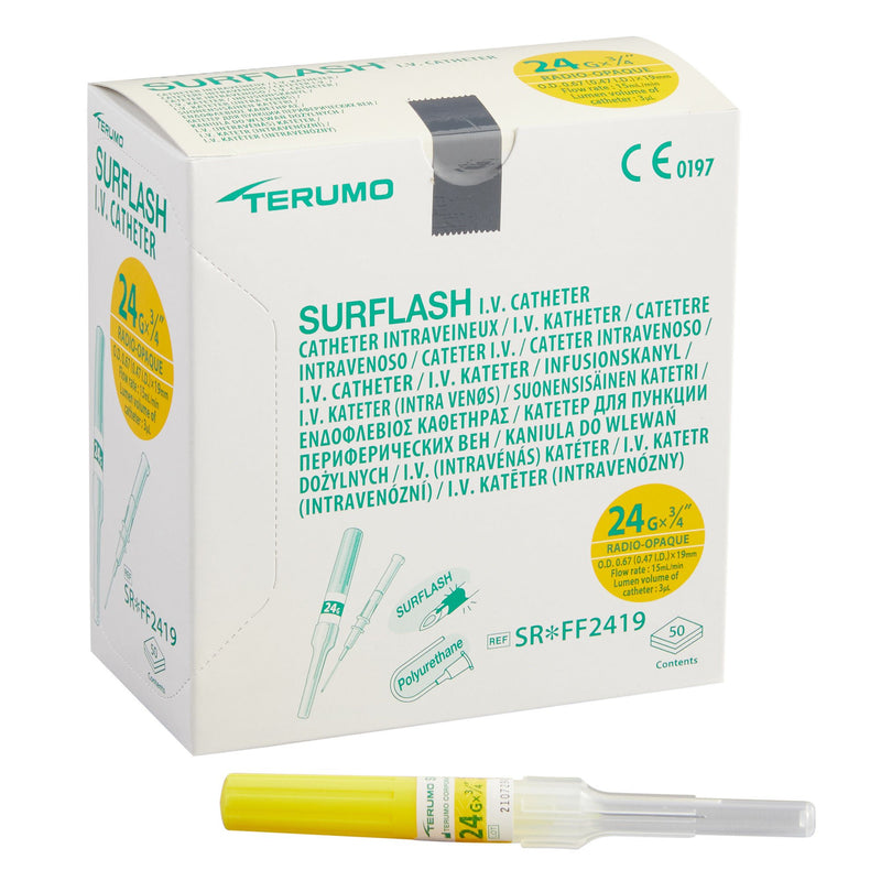 Peripheral IV Catheter SurFlash 24 Gauge 3/4 Inch Polyurethane Straight Hub Non Blood Control Non-Safety (Case of 200)