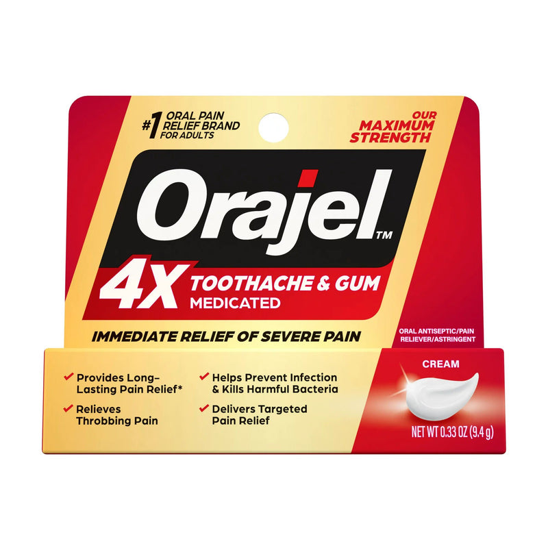 Orajel 4X Medicated Cream for Toothache & Gum, Maximum Strength for Severe Pain (Each)