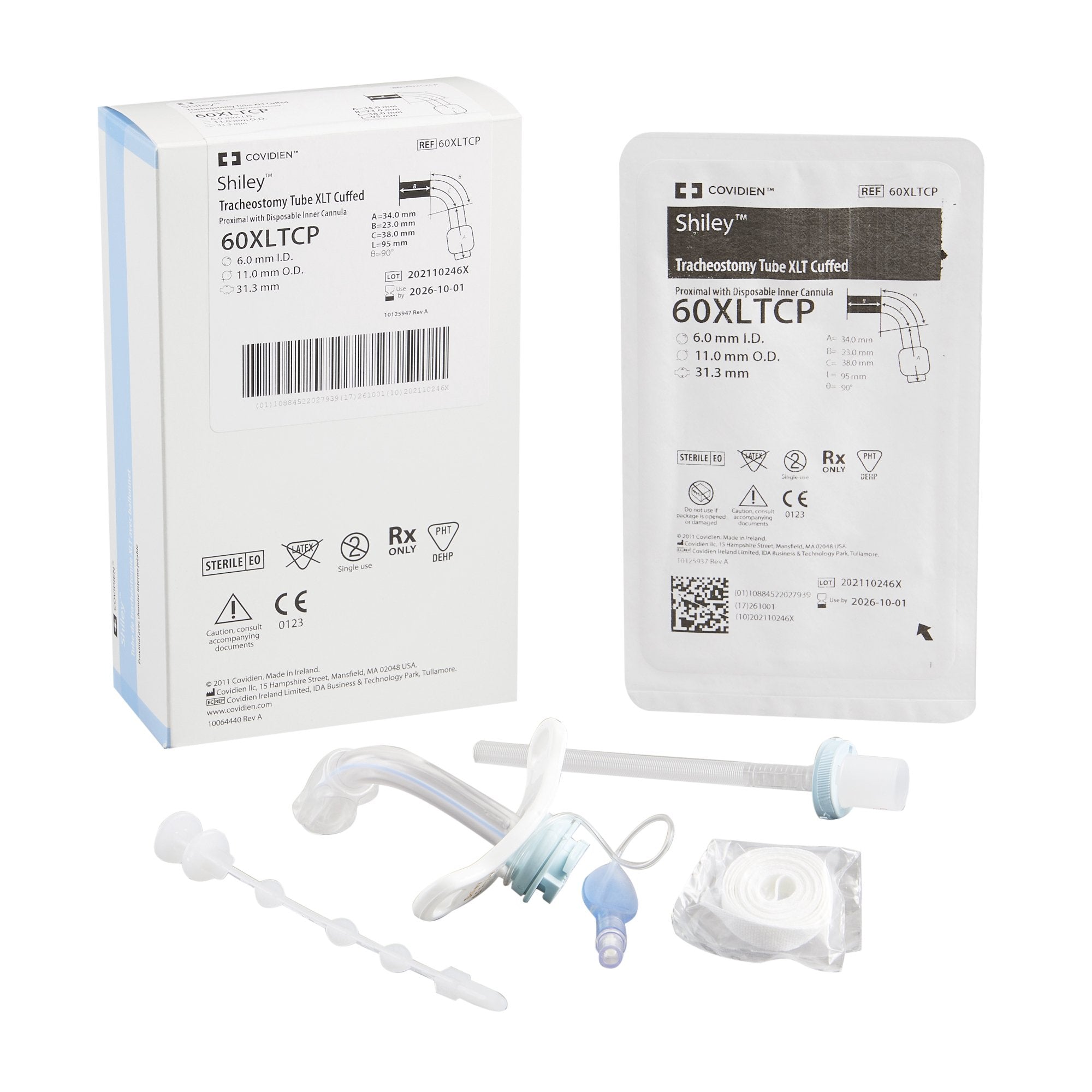 Cuffed Tracheostomy Tube Shiley XLT Size 6.0 Adult 