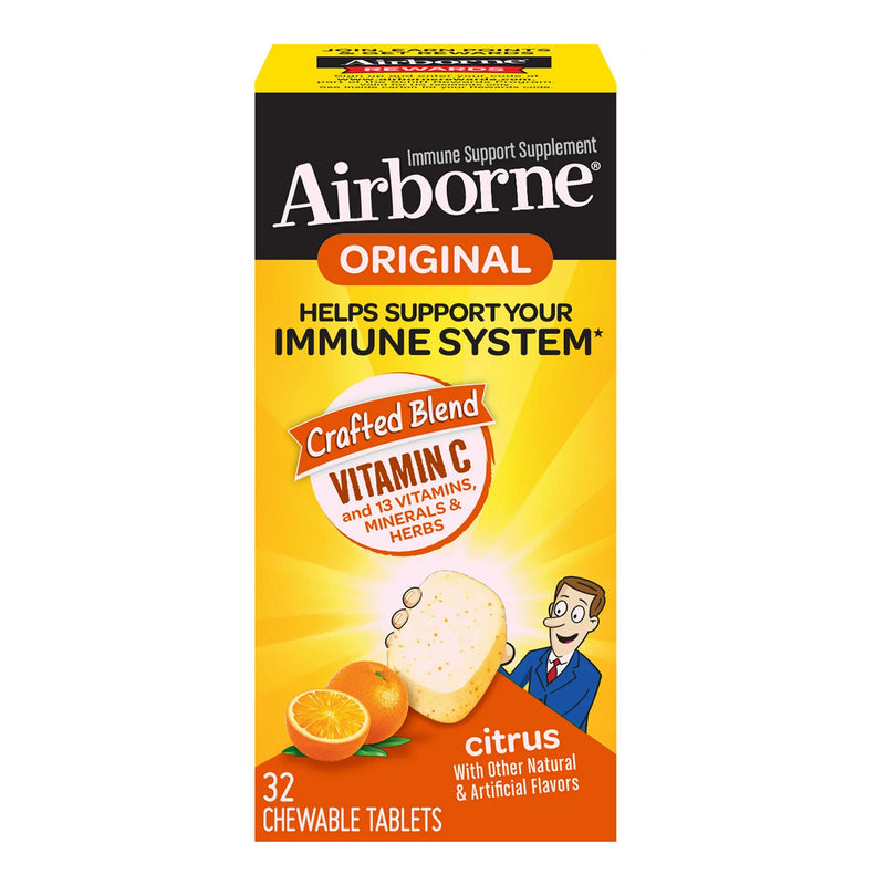 Airborne Original Immune Support Supplement Chewable Tablets Citrus (Bottle of 32)