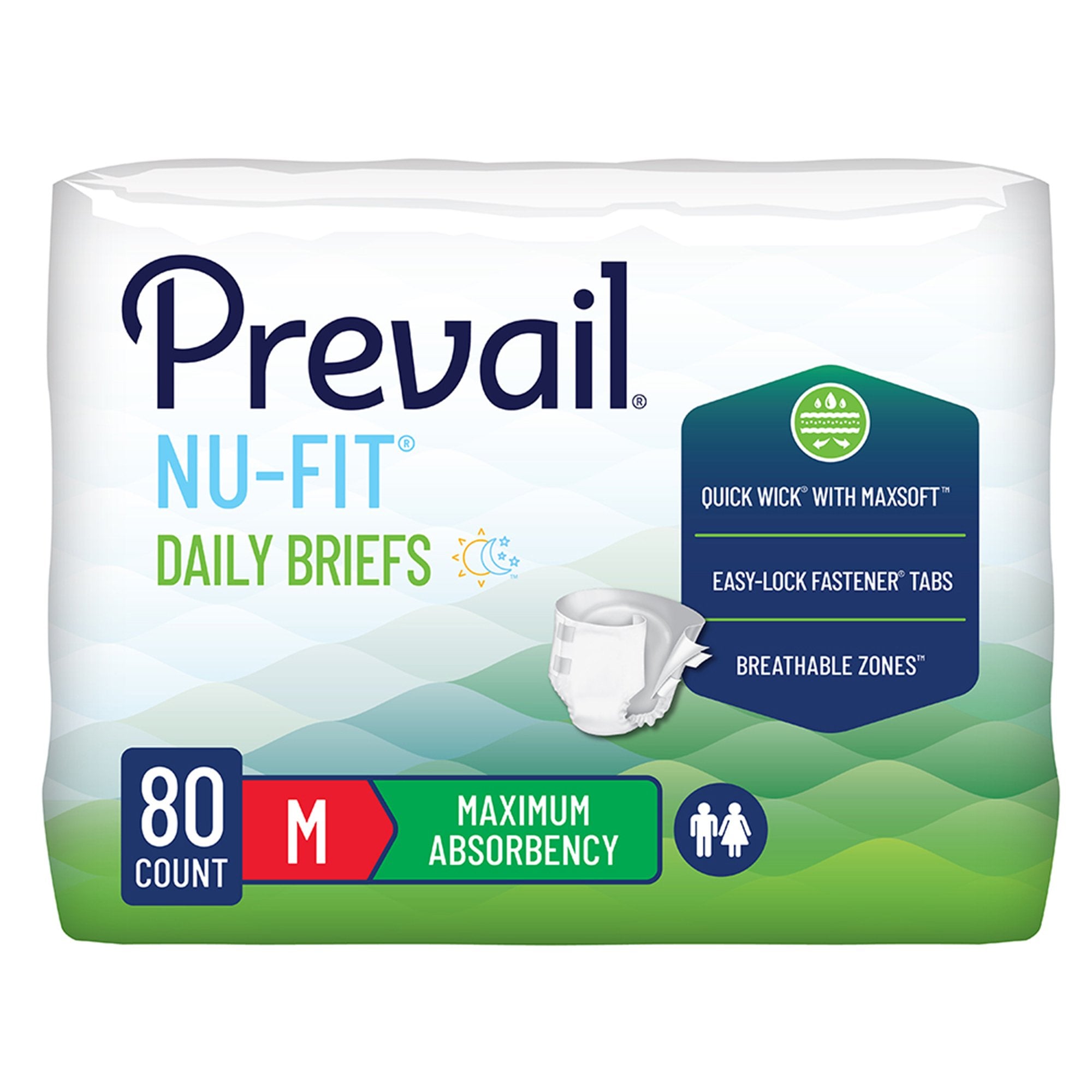 First Quality Products LLC Prevail Nu-Fit Daily Briefs, Maximum Absorbency, Medium (80/CS) 