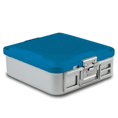 SklarLite Sterilization Container - Half-Size, Safe Lid, Perforated Bottom, 11-1/4" x 11" x 4", Blue - 10-4542