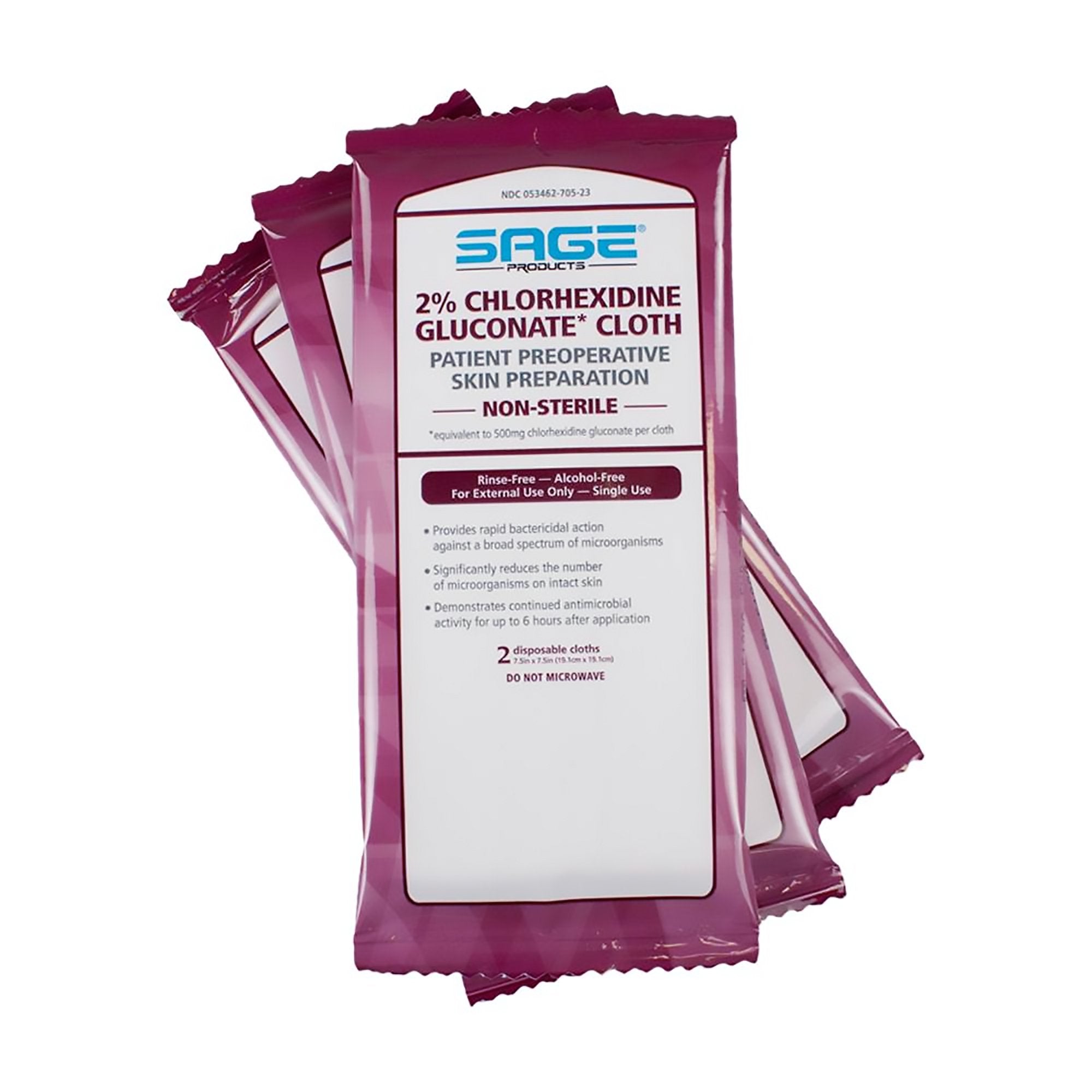 Skin Prep Wipe Sage 2 per Pack Soft Pack 2% Strength CHG (Chlorhexidine Gluconate) NonSterile 