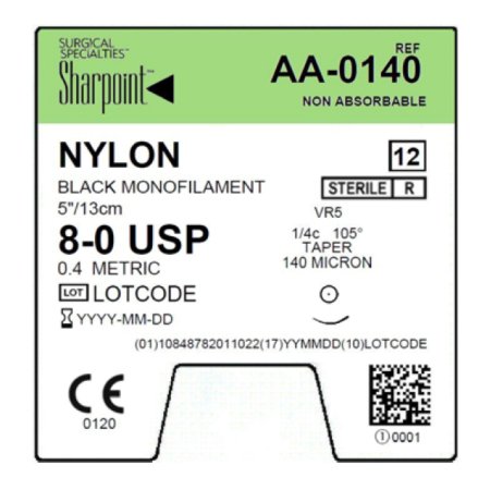 SUTURE BLK MONO NYLON 8-05/13CM NDL VR5 12/BX
