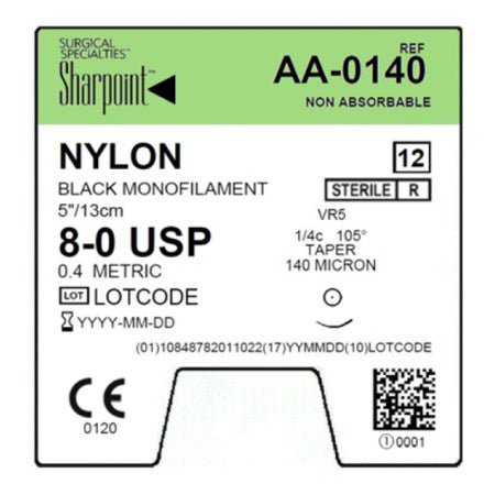 SUTURE BLK MONO NYLON 8-05/13CM NDL VR5 12/BX