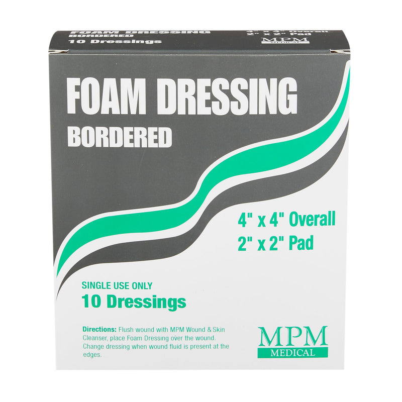 Foam Dressing MPM 4 X 4 Inch With Border Waterproof Backing Adhesive Square Sterile (10/BG)