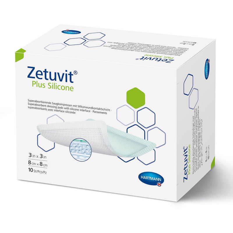 Zetuvit Plus Silicone Super Absorbent Dressing, 3 x 3 Inch (Box of 10)