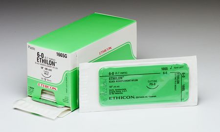 Nonabsorbable Suture with Needle Ethilon Nylon TG100-8 1/4 Circle Spatula Needle Size 8-0 Monofilament 