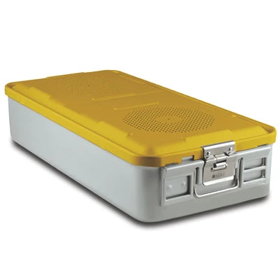 SklarLite Sterilization Container - Full-Size, Safe Lid, Non-Perforated Bottom, 23" x 11" x 5", Yellow - 10-4074 