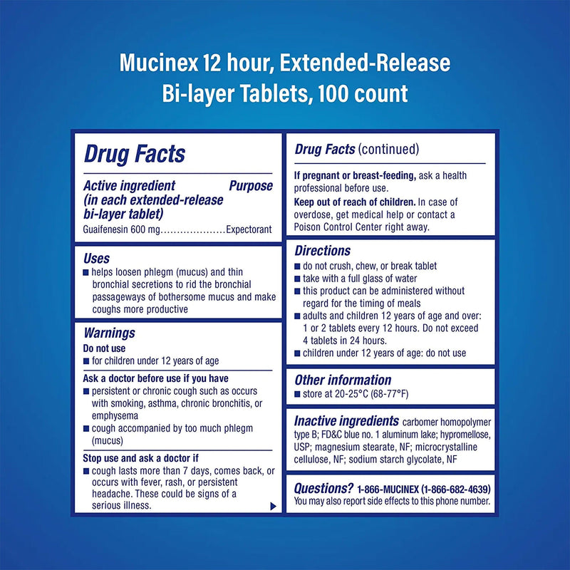 Mucinex Guaifenesin Cold and Cough Relief (Bottle of 100)