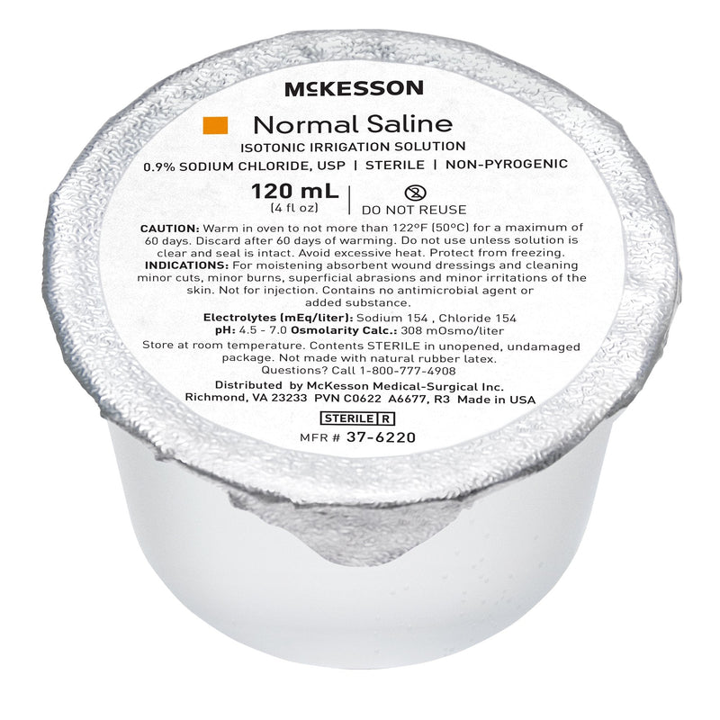 Irrigation Solution - OTC McKesson 0.9% Sodium Chloride Not for Injection Foil-Lidded Cup 120 mL 