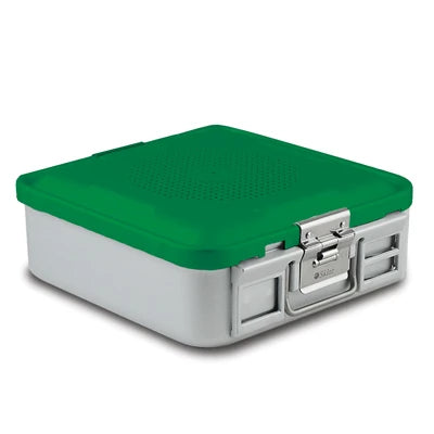 SklarLite Sterilization Container - Half-Size, Standard Lid, Perforated Bottom, 11-1/4" x 11" x 4", Green - 10-4520 