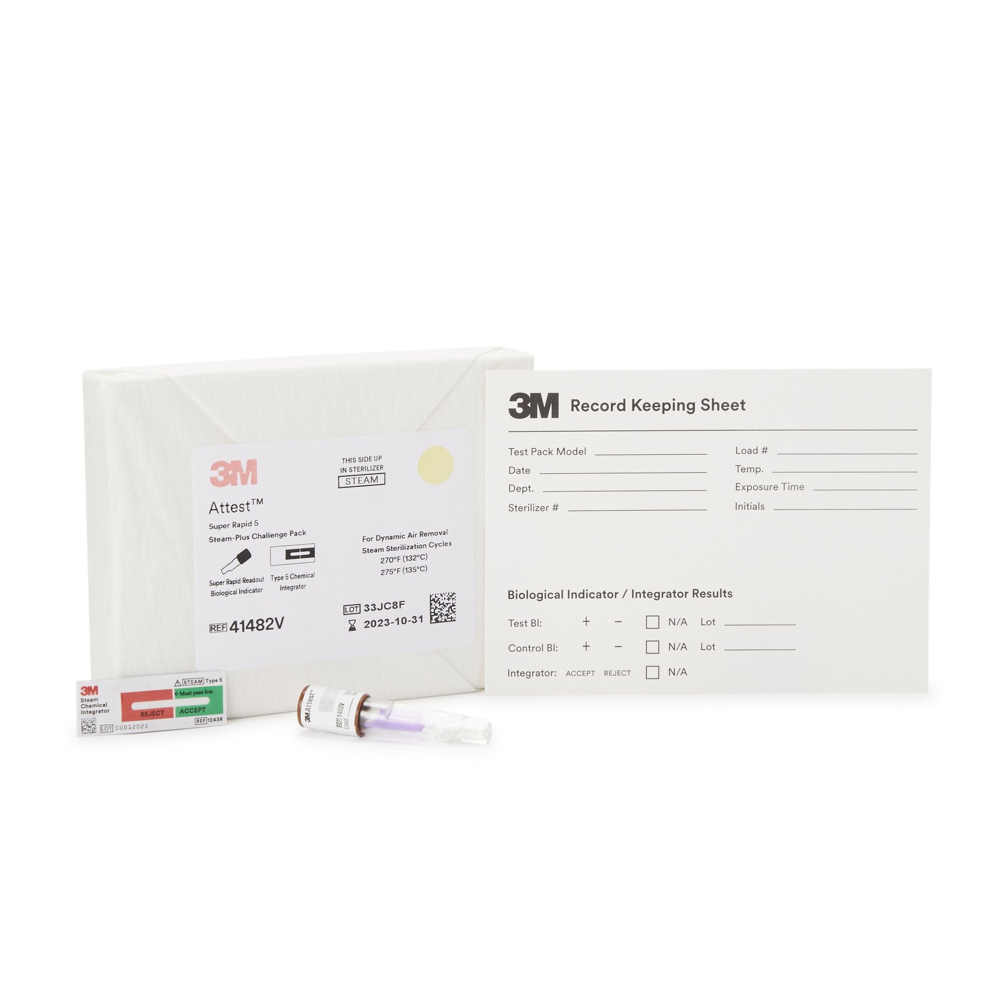 Solventum Corporation 3M Attest Super Rapid 5 Steam-Plus Sterilization BI Challenge Pack (24/CS) 