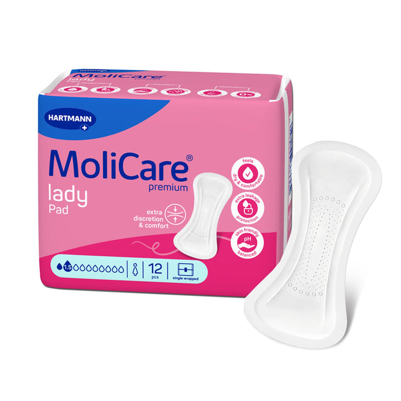 MoliCare Premium lady pad 1.5 Drops for Light Incontinence, 9 x 27 Centimeter (Case of 192)