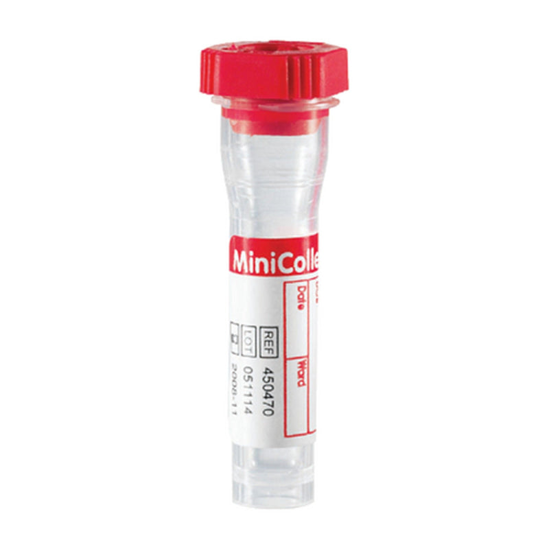 MiniCollect Capillary Blood Collection Tube Clot Activator Additive 1 mL Rubber Cross-Section Cap Polypropylene Tube 