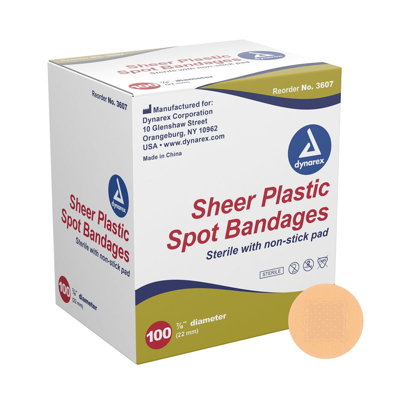 Adhesive Spot Bandage Dynarex Plastic Tan 7/8 Inch Diameter Sterile 