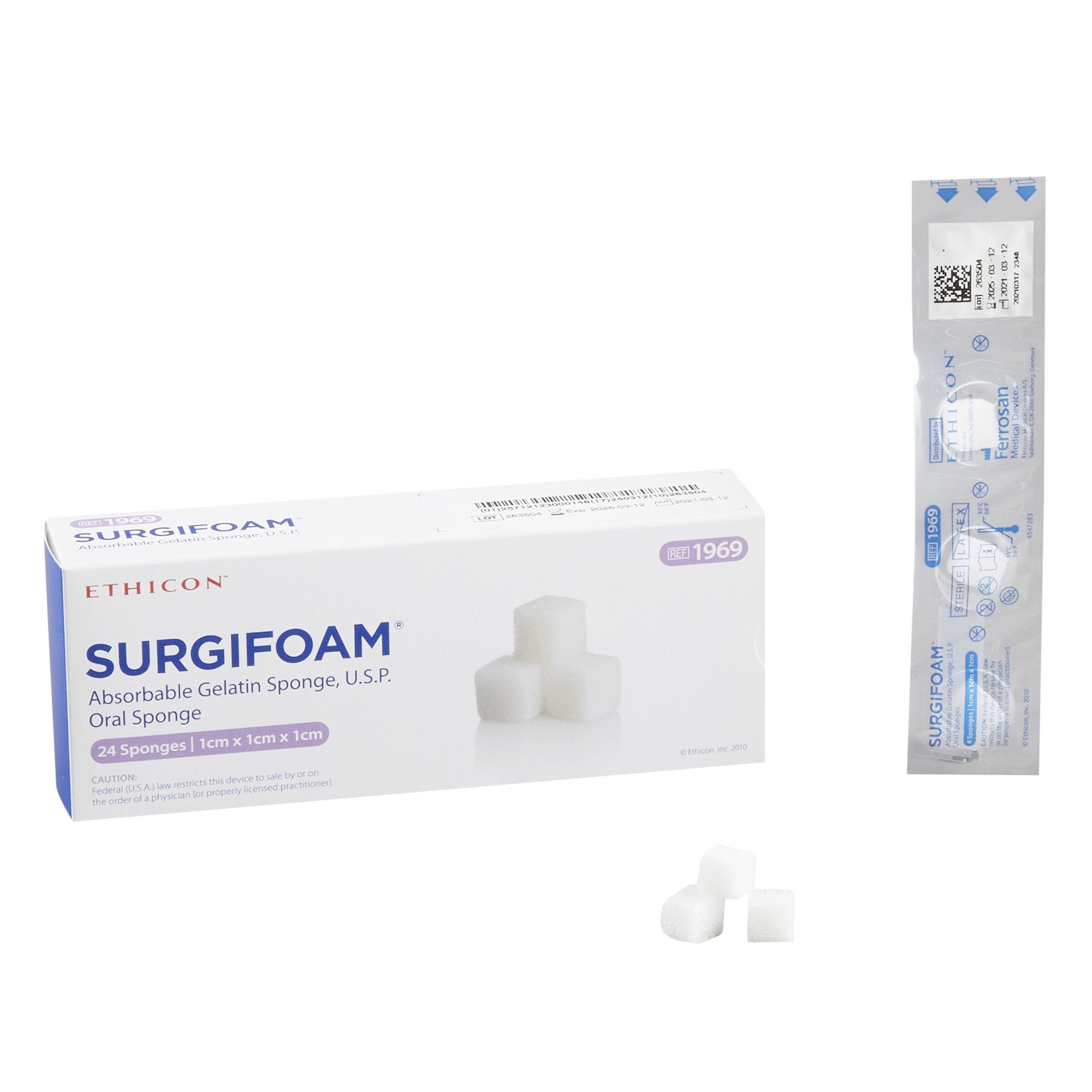 Hemostatic Sponge SURGIFOAM 1 X 1 X 1 X 1 cm 24 Count Sterile 