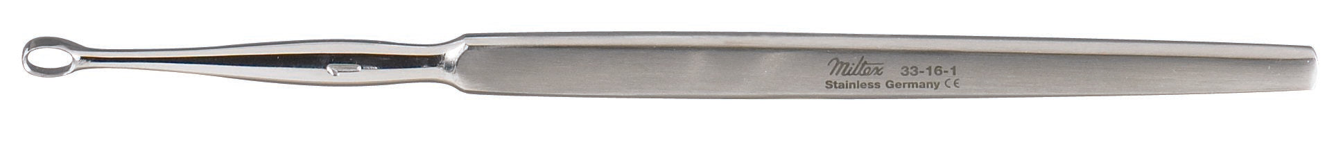 Dermal Curette Miltex Piffard 5-1/2 Inch Length Flat Handle Size 00 Tip Straight Fenestrated Oval Tip 