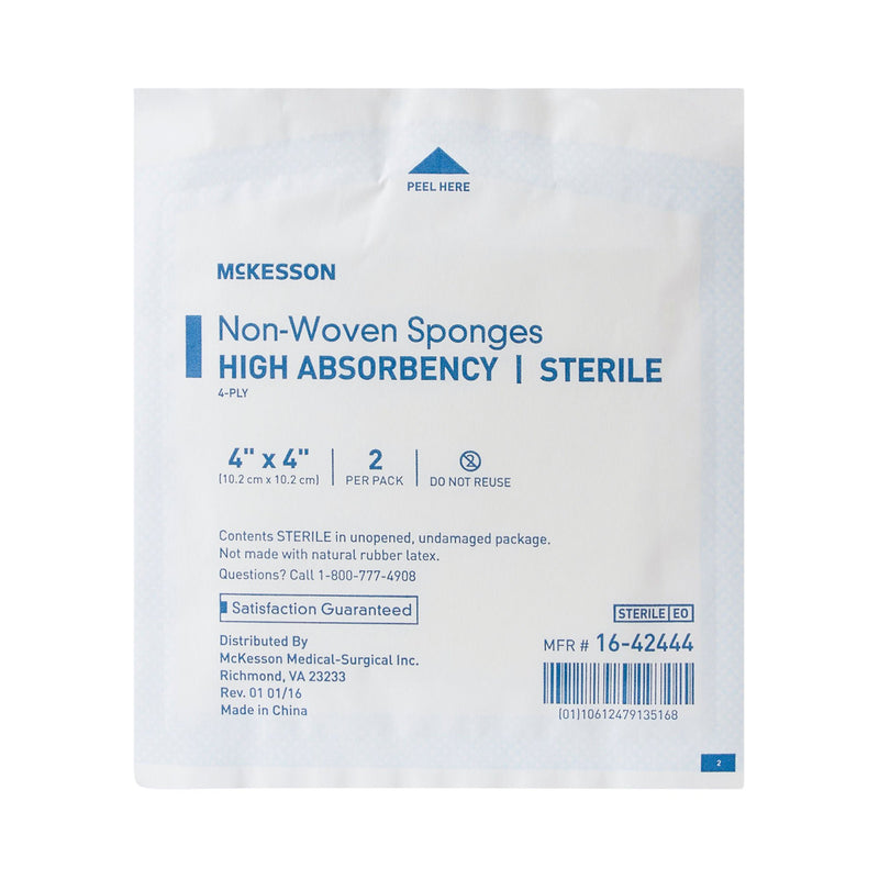 McKesson Sterile Nonwoven Sponge, 4 x 4 Inch, Four Ply (25/BX)